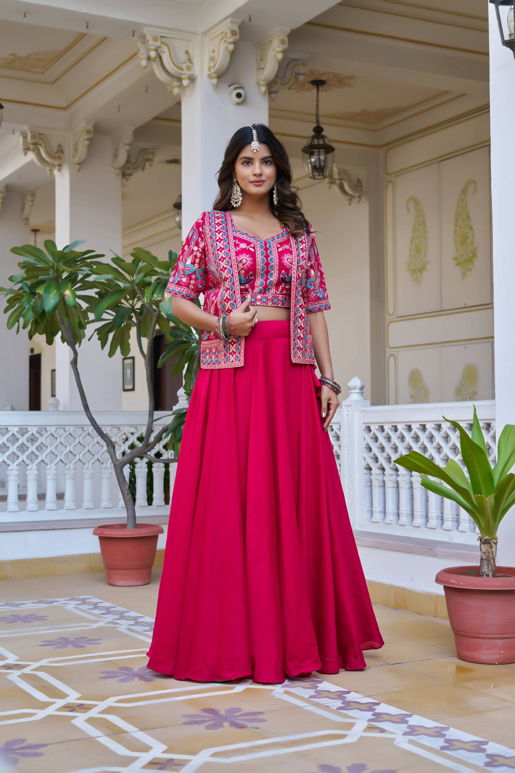 Women’s Jacket Style Lehenga Set with Embroidered Crop Top & Flared Skirt | Festive & Wedding Wear by Rajkanika