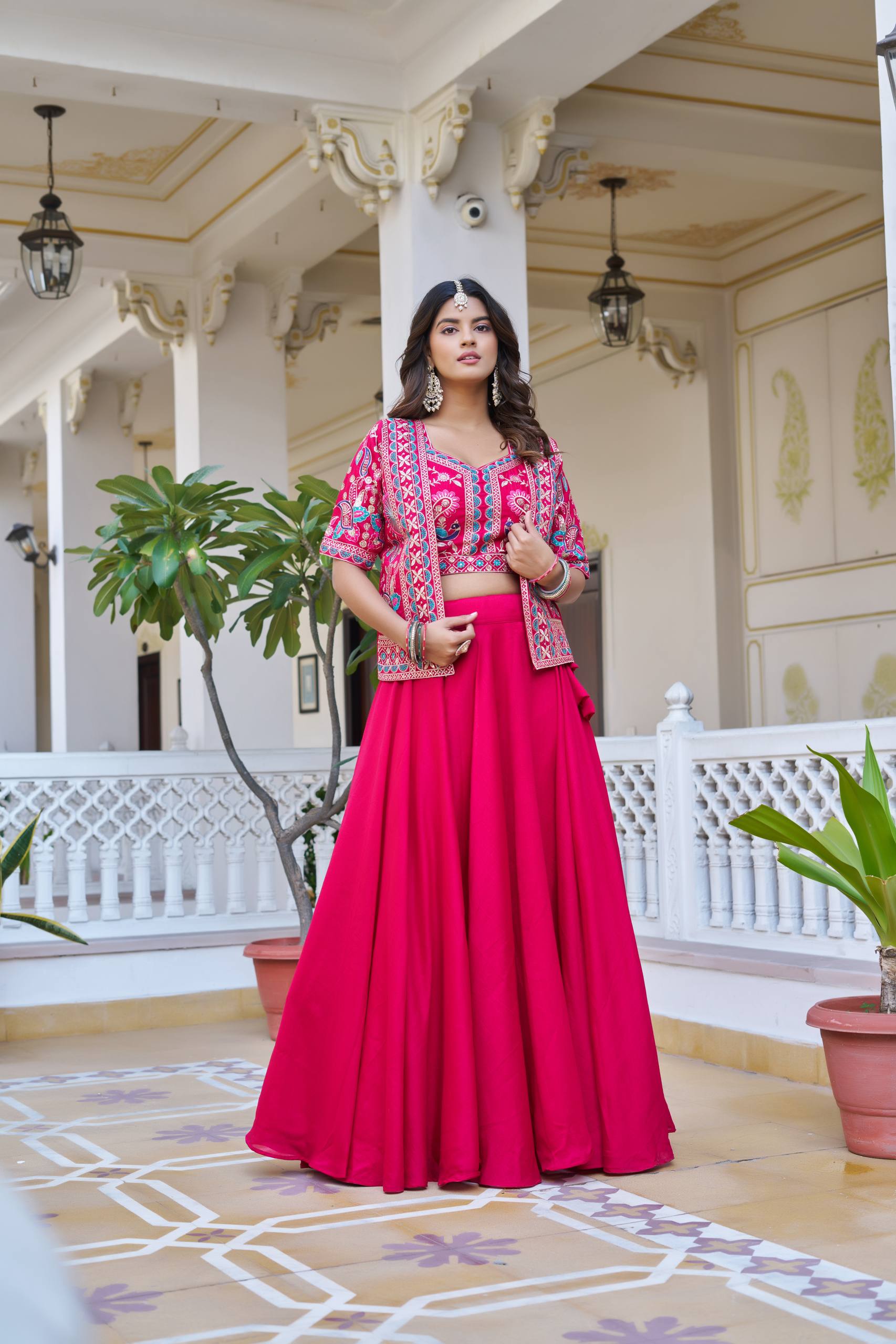 Women’s Jacket Style Lehenga Set with Embroidered Crop Top & Flared Skirt | Festive & Wedding Wear by Rajkanika