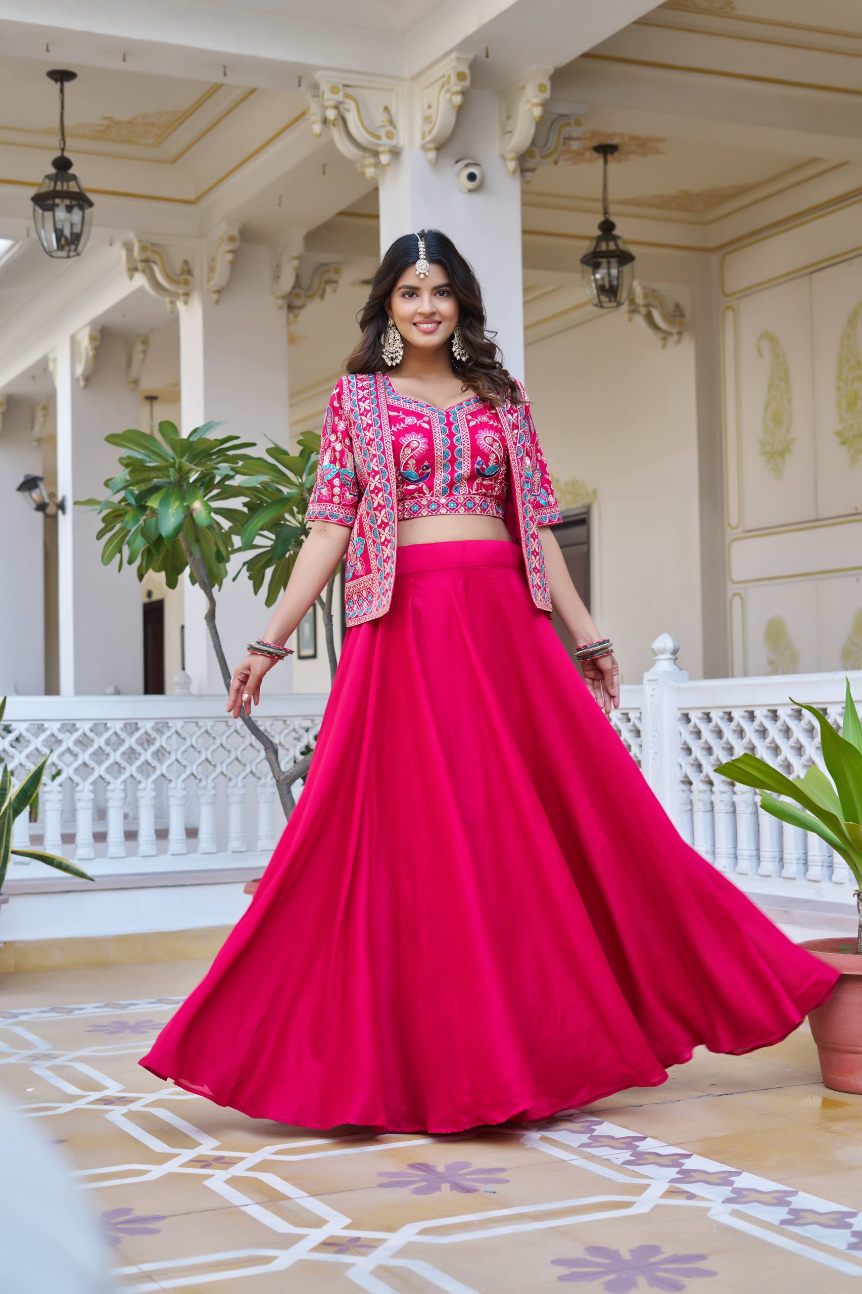 Women’s Jacket Style Lehenga Set with Embroidered Crop Top & Flared Skirt | Festive & Wedding Wear by Rajkanika