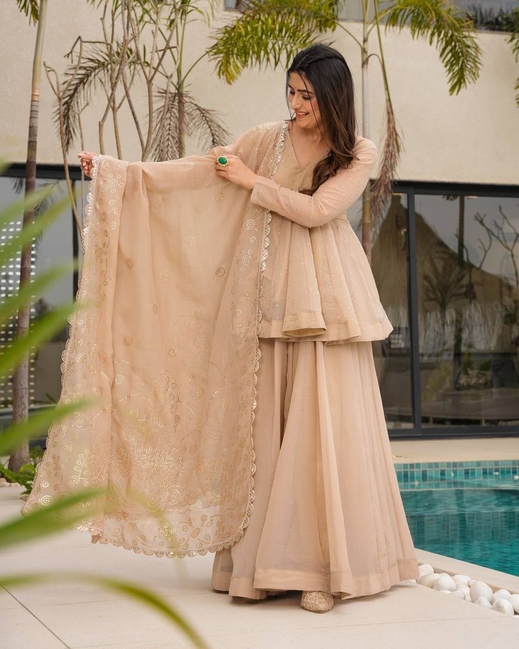 Women’s Embroidered Kurta Palazzo Set with Dupatta | Festive & Wedding Wear by Rajkanika