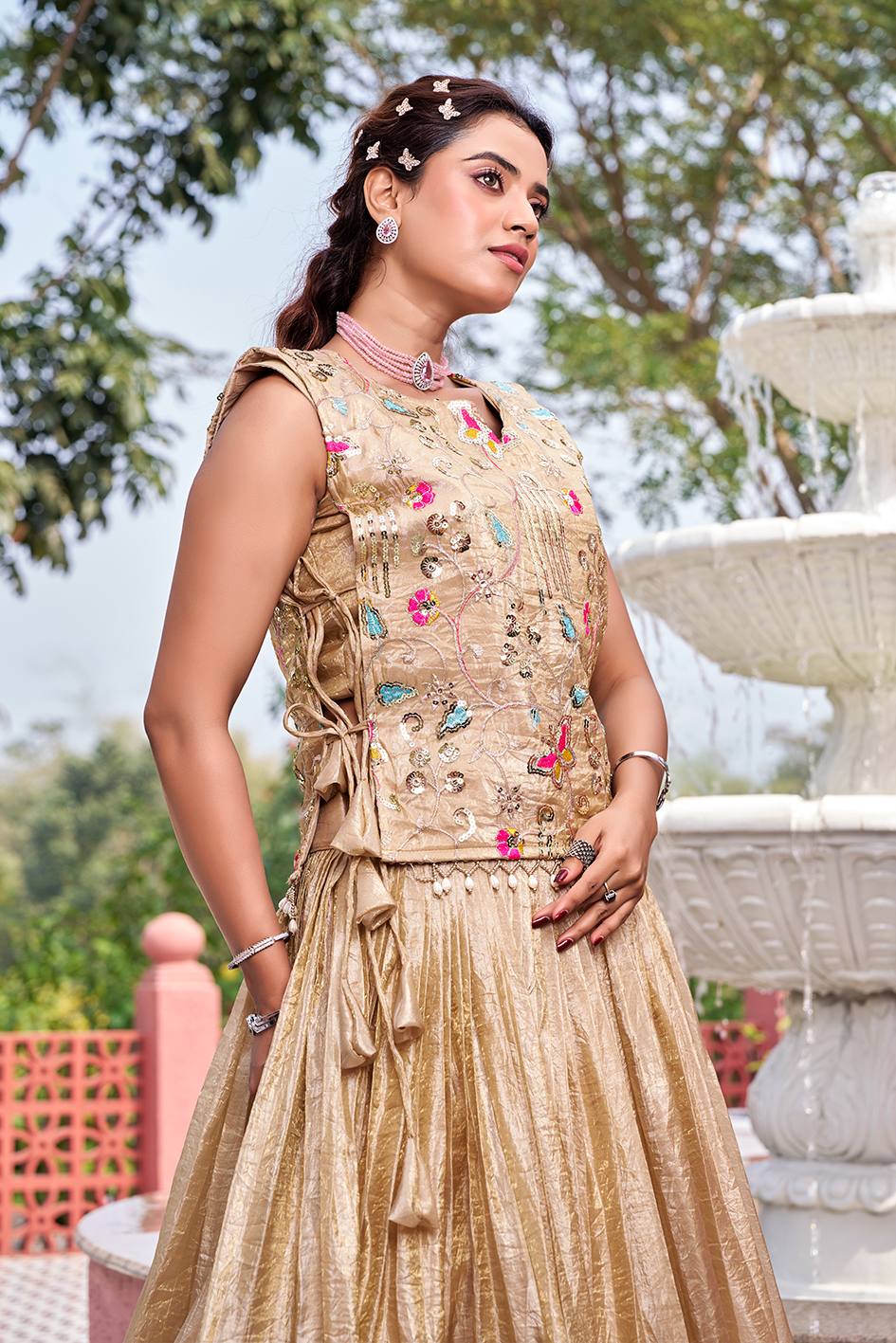 Women’s Embroidered Lehenga Set with Crop Top & Dupatta | Wedding & Festive Wear by Rajkanika