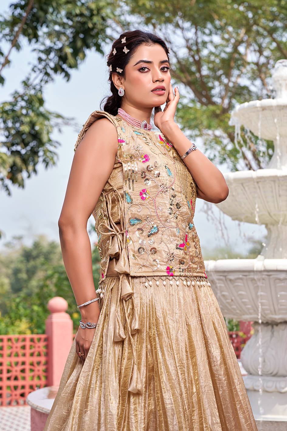 Women’s Embroidered Lehenga Set with Crop Top & Dupatta | Wedding & Festive Wear by Rajkanika