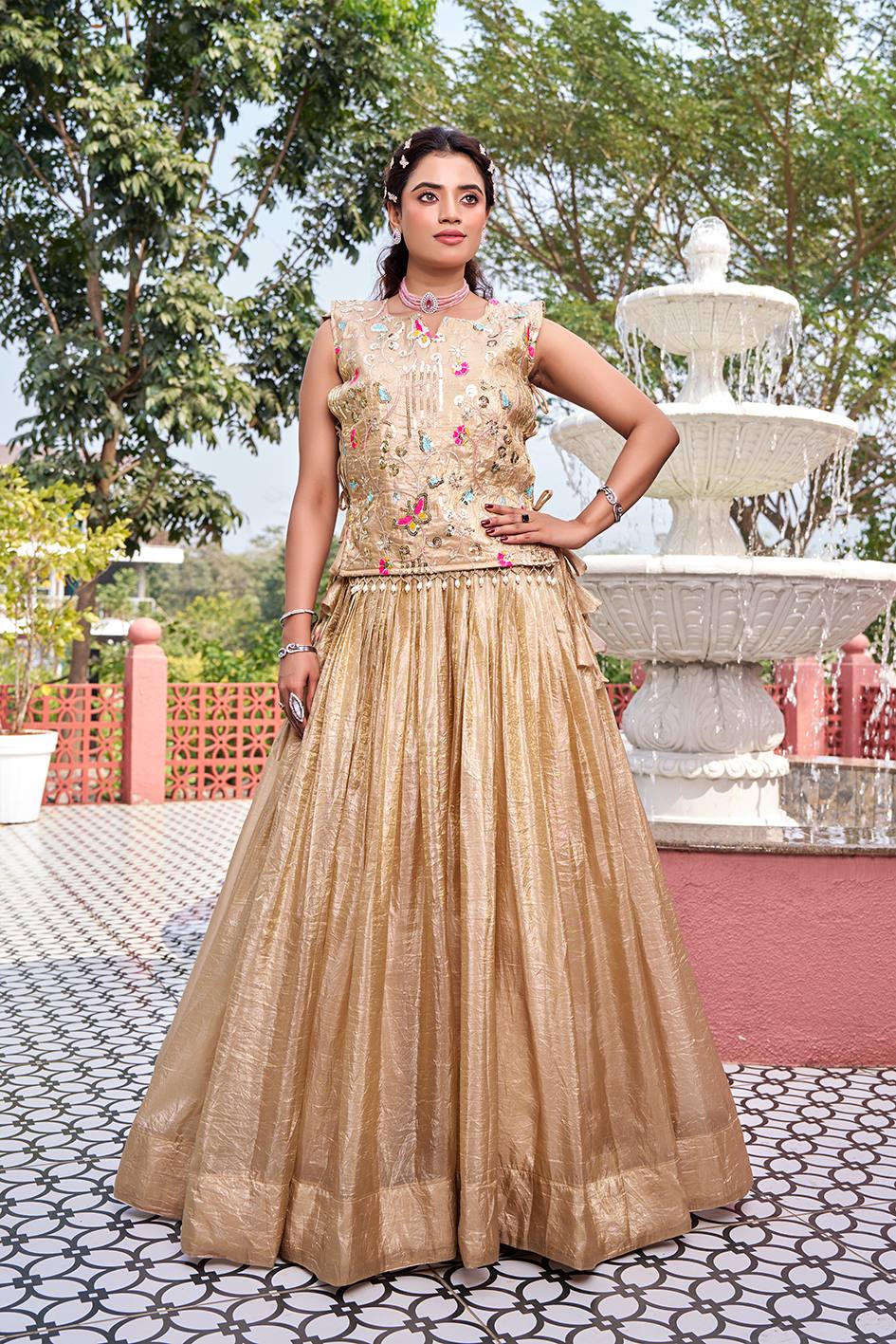Women’s Embroidered Lehenga Set with Crop Top & Dupatta | Wedding & Festive Wear by Rajkanika
