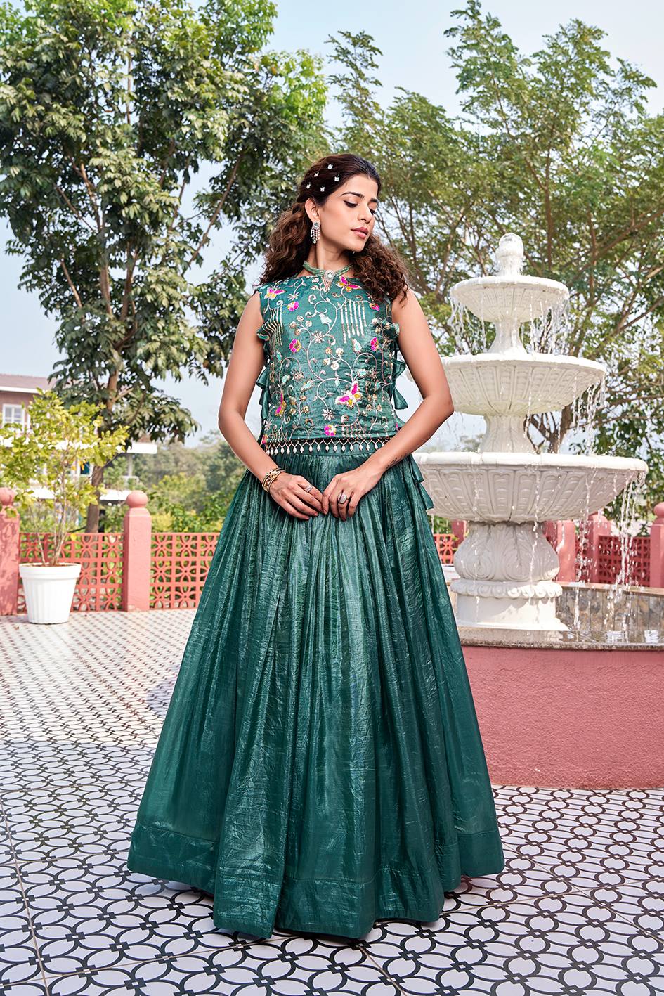 Women’s Embroidered Lehenga Set with Crop Top & Dupatta | Wedding & Festive Wear by Rajkanika
