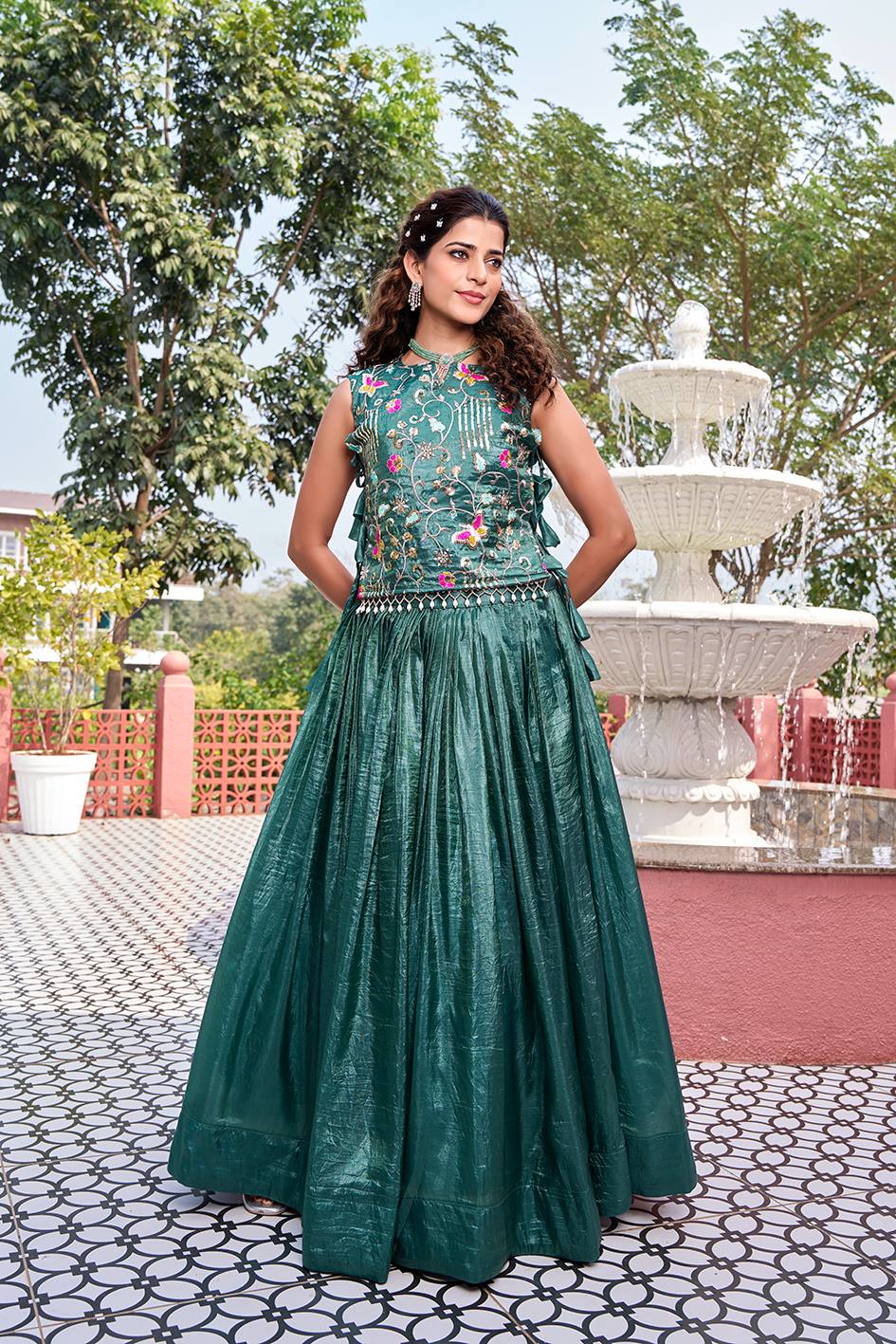 Women’s Embroidered Lehenga Set with Crop Top & Dupatta | Wedding & Festive Wear by Rajkanika