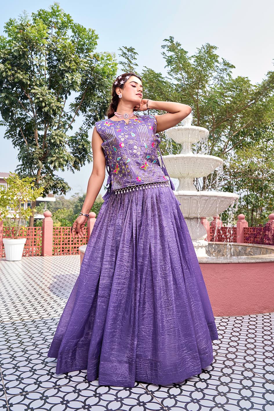 Women’s Embroidered Lehenga Set with Crop Top & Dupatta | Wedding & Festive Wear by Rajkanika