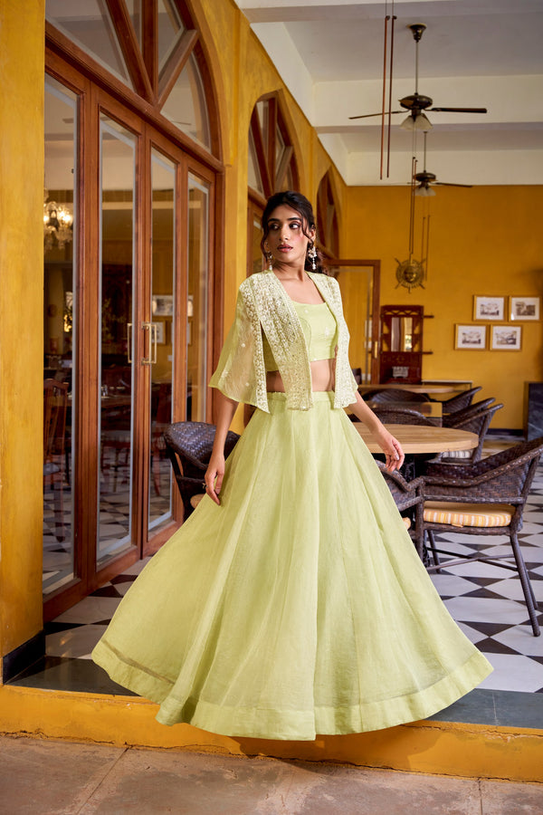 Women’s Designer Lehenga Choli with Jacket | Indo-Western Wedding & Festive Wear Lehenga Set – Rajkanika
